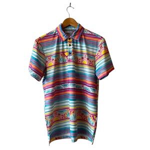 Kenny Flowers Colorful Hawaiian Stripe Golf Polo Small